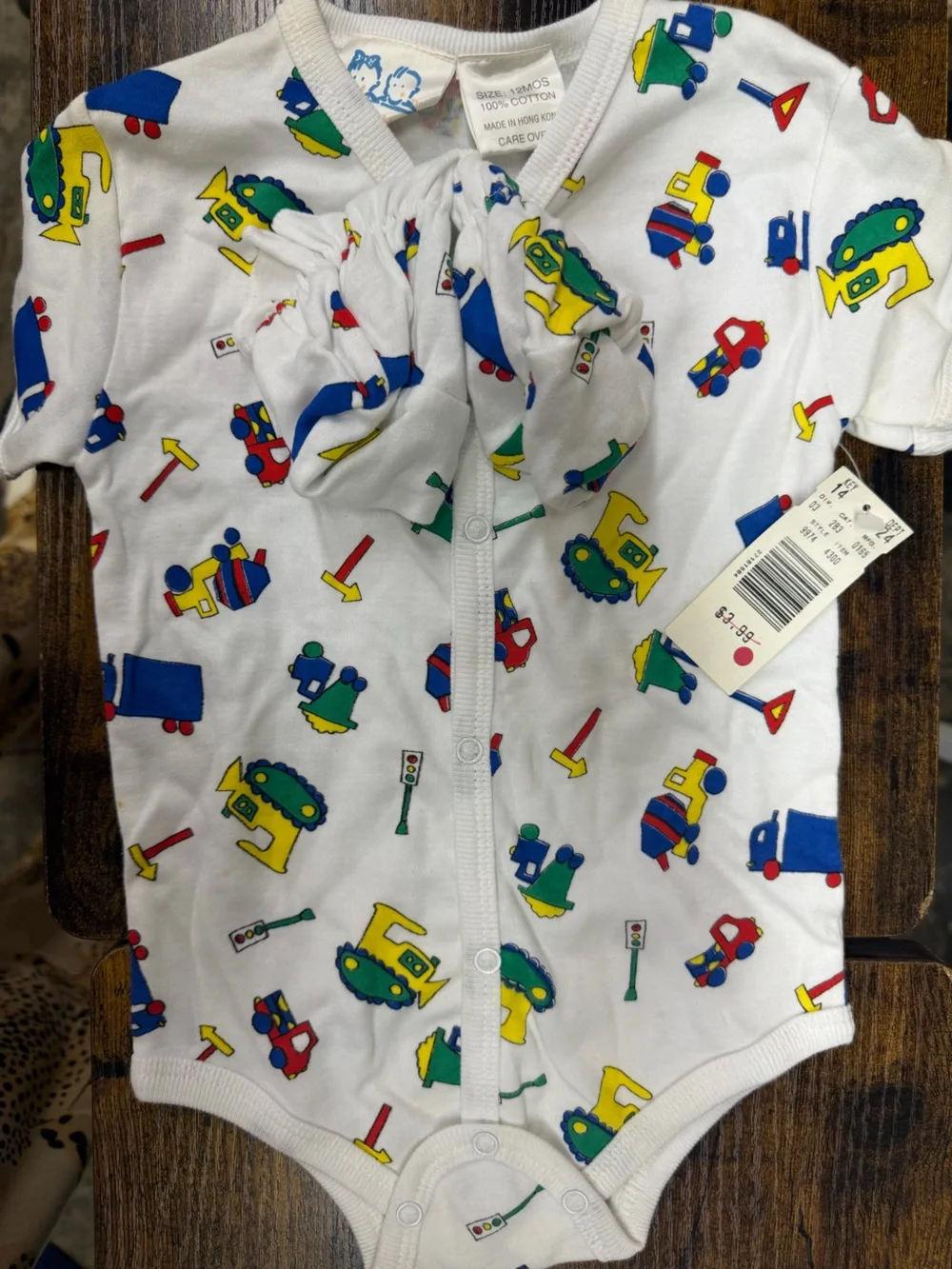VINTAGE Baby Onesie Set with Colorful Construction Vehicles